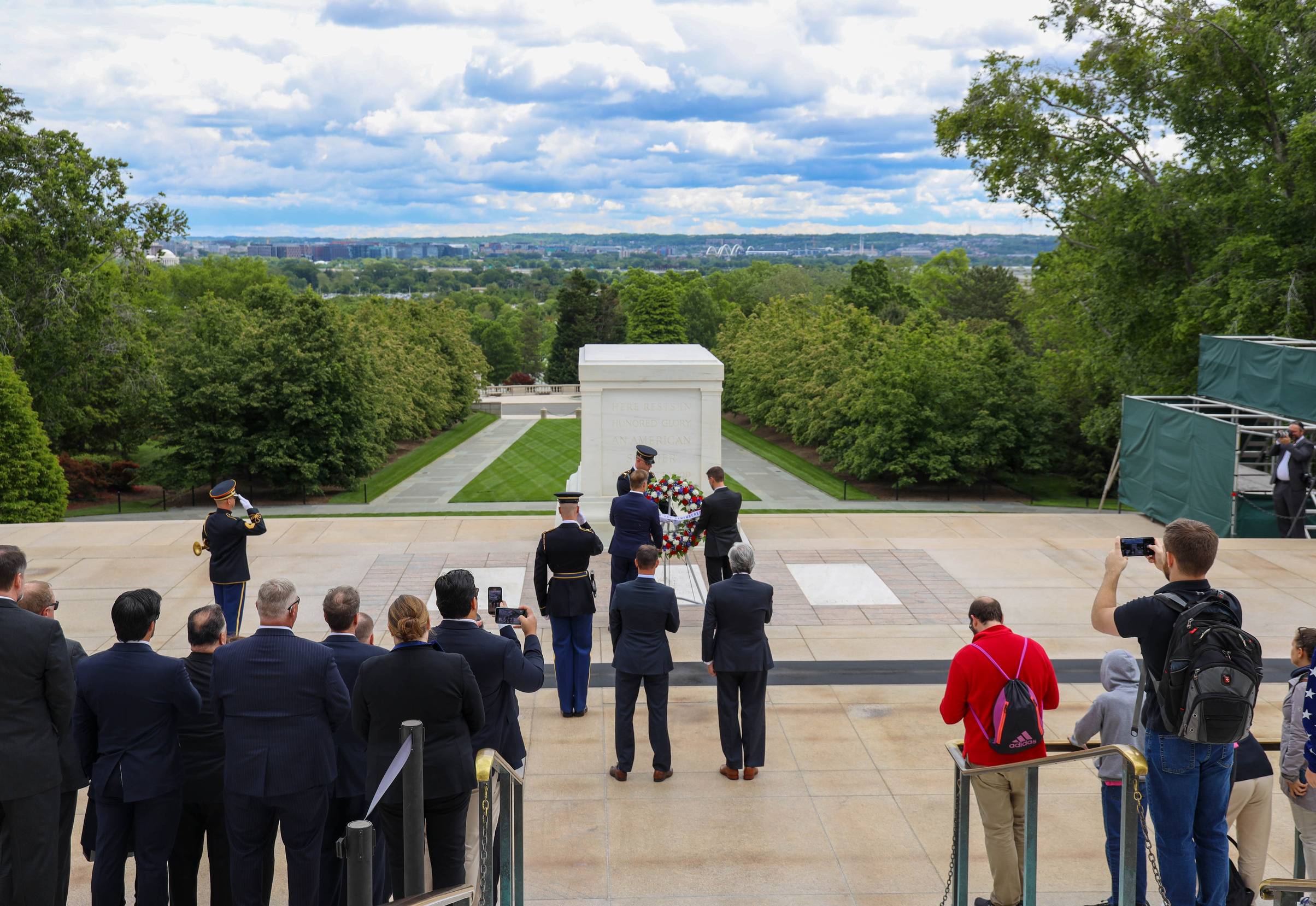 Defending Coca-Cola 600 winner Denny Hamlin and Speedway Motorsports President and CEO Marcus Smith lay a wreath at the Tomb of the Unknown Soldier at Arlington National Cemetery.